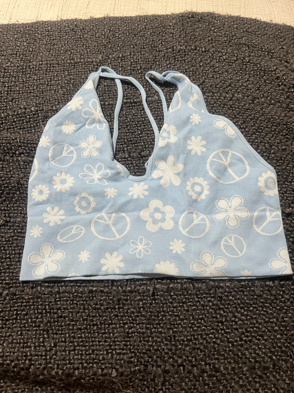 Tilly's Light Blue Floral & Peace Sign Bralette